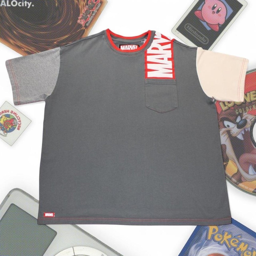 Marvel Mens Y2K Embroidered Graphic Pocket Tee Gray XL